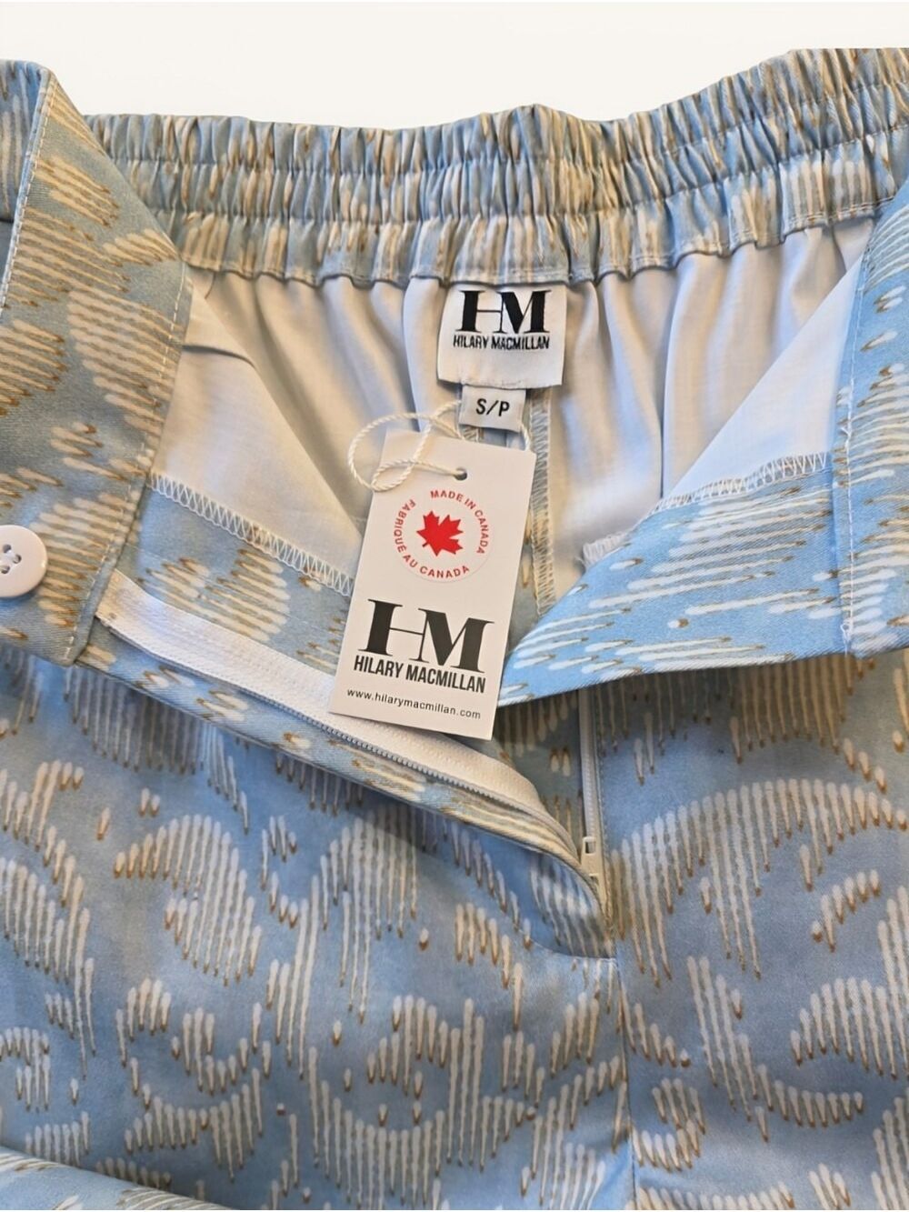 Hilary MacMillan Jacquard Fit & Flare Pants Blue Ivory Small NWT Made In Canada - Picture 9 of 12
